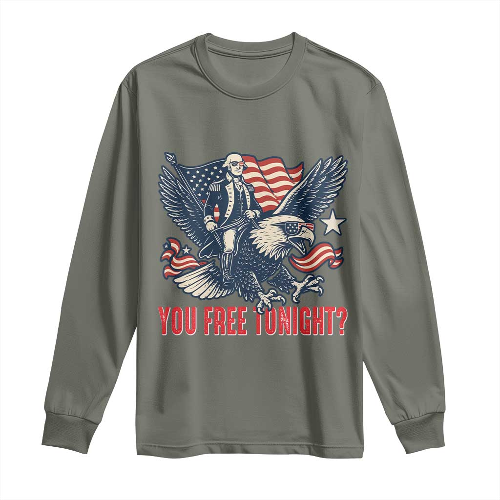 George Washington Rides Bald Eagle Long Sleeve Shirt You Free Tonight Patriotic 4th of July