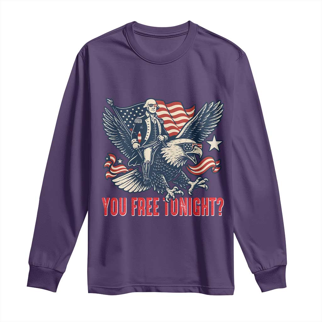 George Washington Rides Bald Eagle Long Sleeve Shirt You Free Tonight Patriotic 4th of July