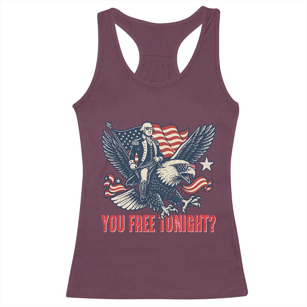George Washington Rides Bald Eagle Racerback Tank Top You Free Tonight Patriotic 4th of July