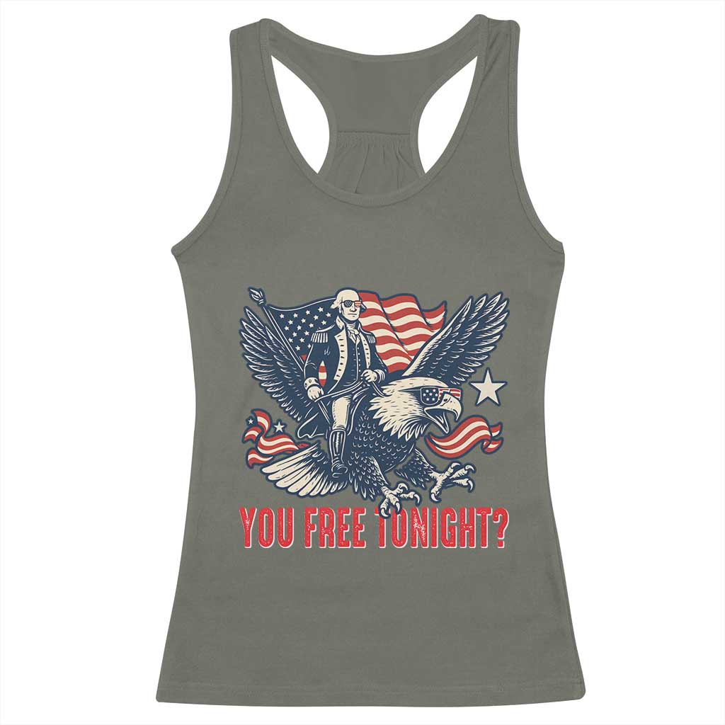 George Washington Rides Bald Eagle Racerback Tank Top You Free Tonight Patriotic 4th of July