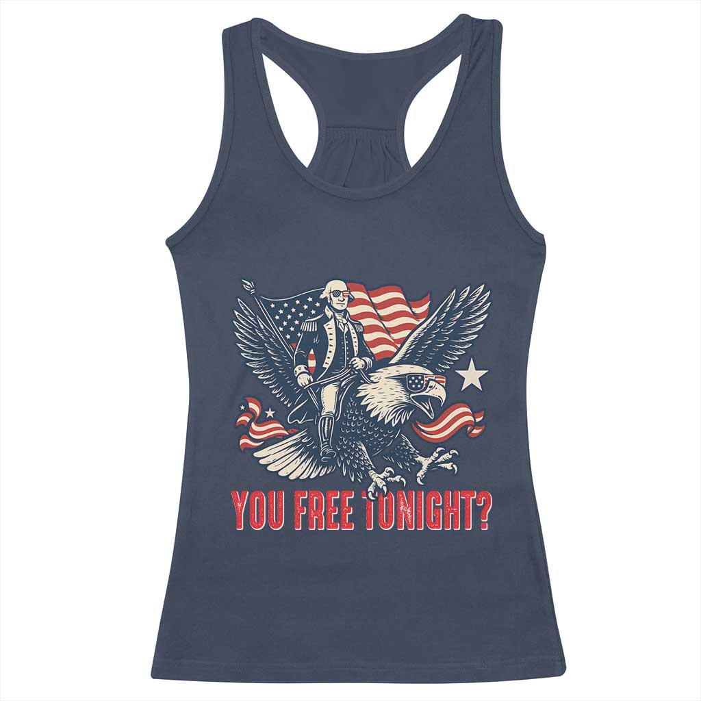 George Washington Rides Bald Eagle Racerback Tank Top You Free Tonight Patriotic 4th of July
