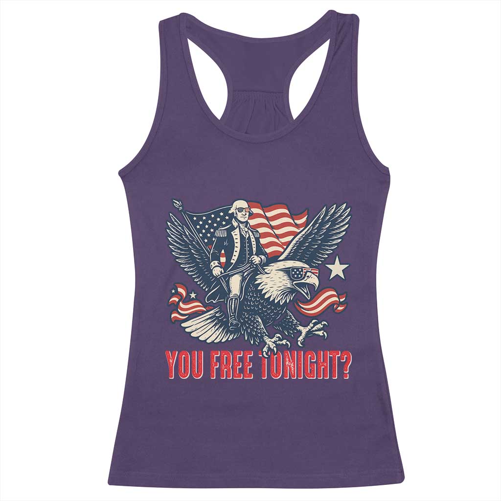 George Washington Rides Bald Eagle Racerback Tank Top You Free Tonight Patriotic 4th of July