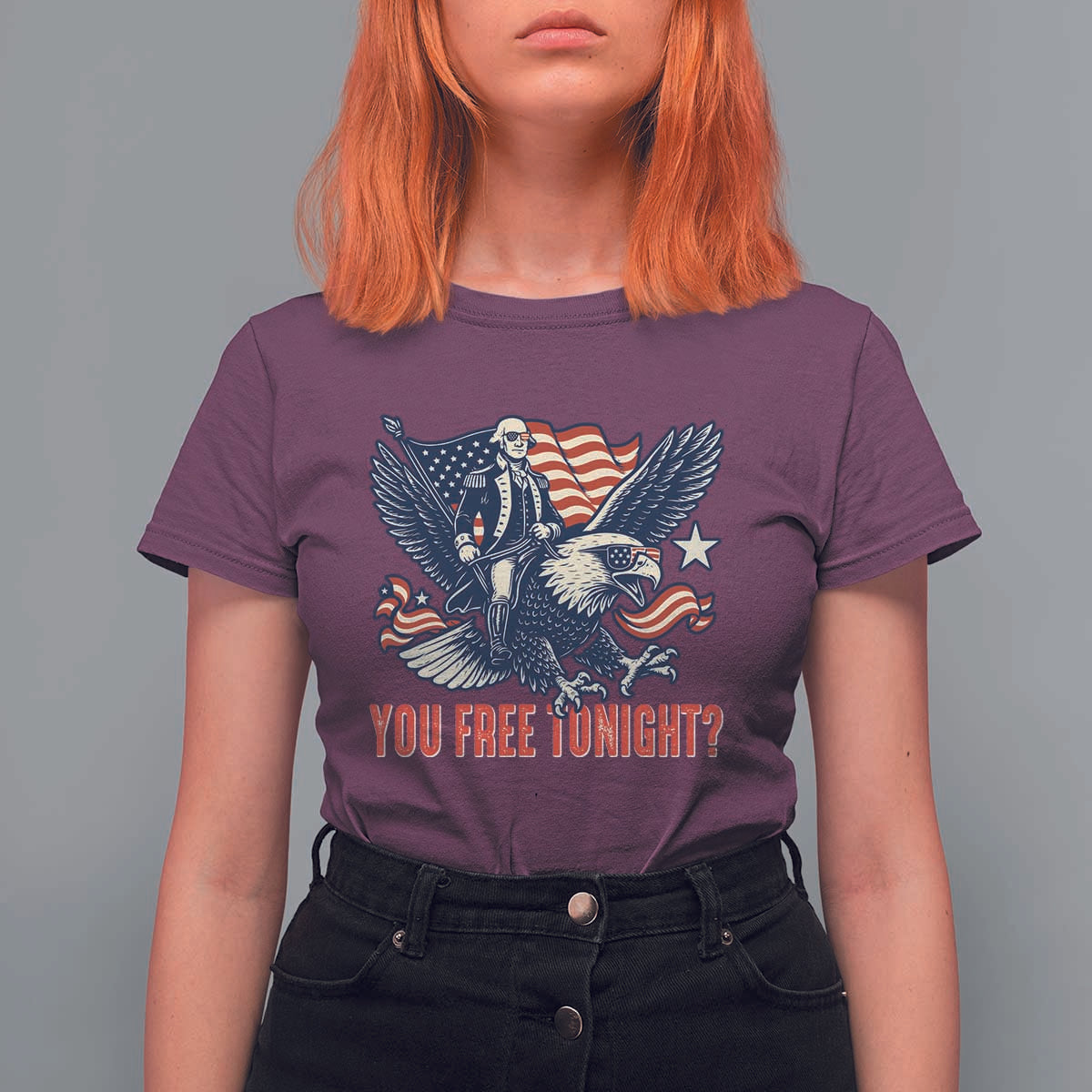 George Washington Rides Bald Eagle T Shirt For Women You Free Tonight Patriotic 4th of July