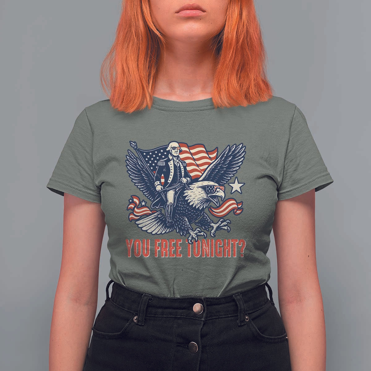 George Washington Rides Bald Eagle T Shirt For Women You Free Tonight Patriotic 4th of July