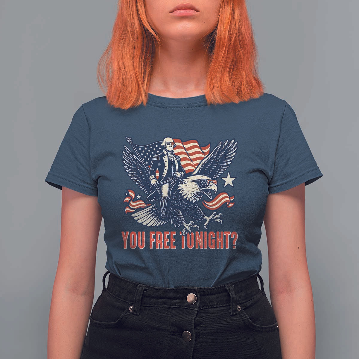 George Washington Rides Bald Eagle T Shirt For Women You Free Tonight Patriotic 4th of July
