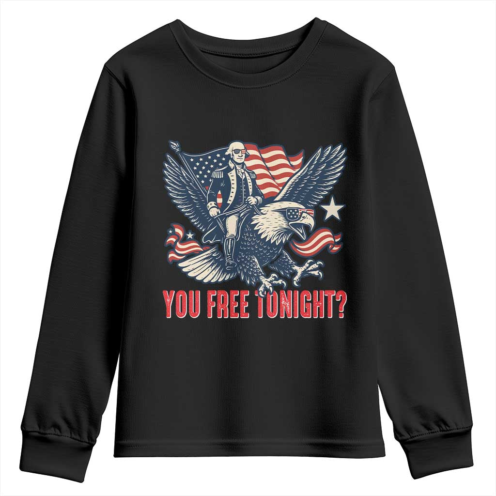 George Washington Rides Bald Eagle Youth Sweatshirt You Free Tonight Patriotic 4th of July