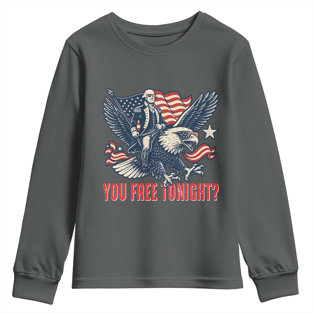 George Washington Rides Bald Eagle Youth Sweatshirt You Free Tonight Patriotic 4th of July