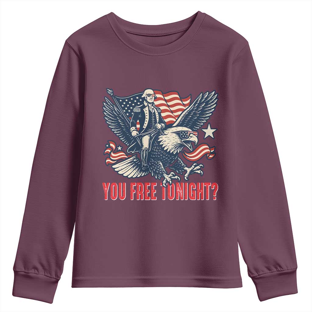 George Washington Rides Bald Eagle Youth Sweatshirt You Free Tonight Patriotic 4th of July