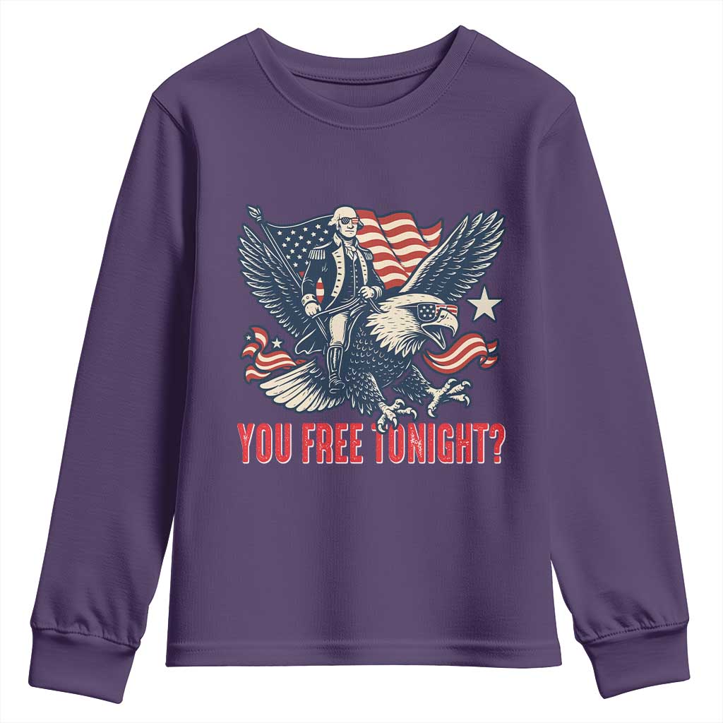 George Washington Rides Bald Eagle Youth Sweatshirt You Free Tonight Patriotic 4th of July