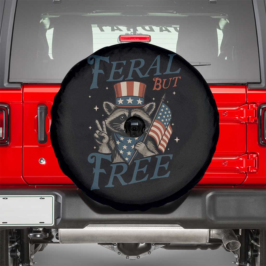 Funny Raccoon Patriotic Spare Tire Cover Feral But Free 4th Of July American Flag