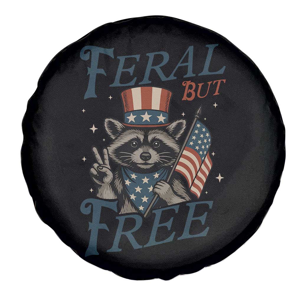 Funny Raccoon Patriotic Spare Tire Cover Feral But Free 4th Of July American Flag