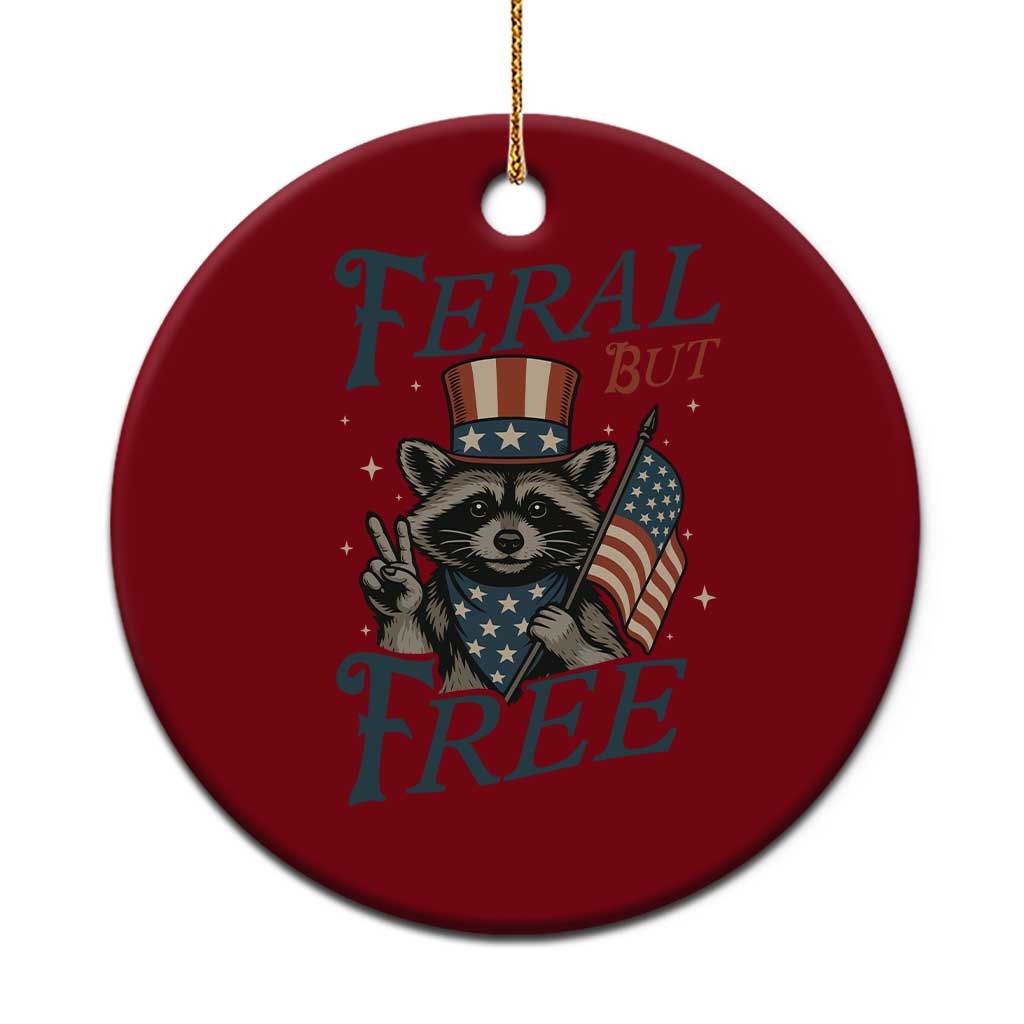 Funny Raccoon Patriotic Ceramic Ornament Feral But Free 4th Of July American Flag - Wonder Print Shop