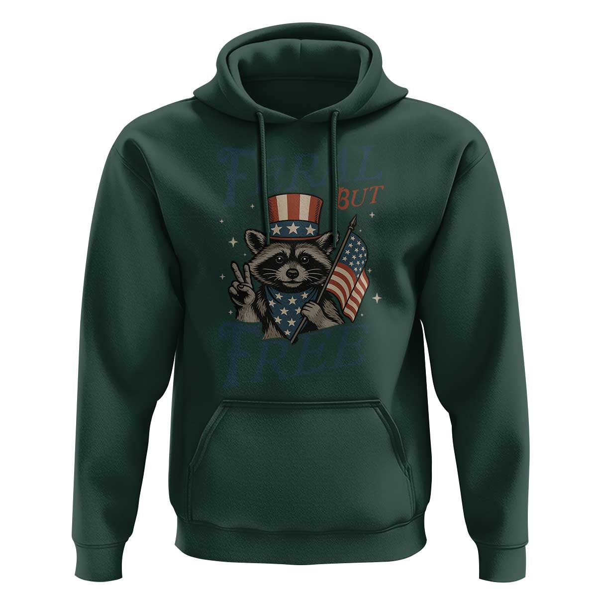 Funny Raccoon Patriotic Hoodie Feral But Free 4th Of July American Flag