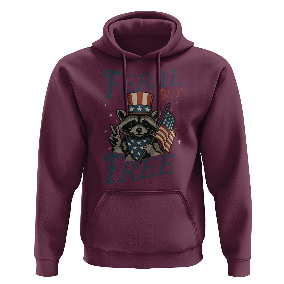 Funny Raccoon Patriotic Hoodie Feral But Free 4th Of July American Flag