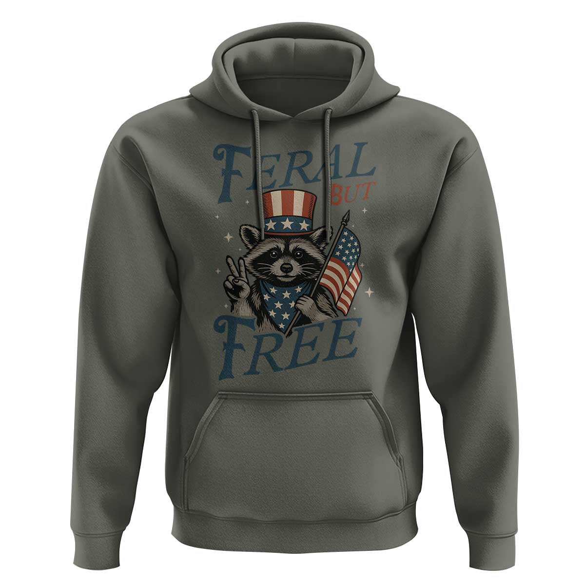 Funny Raccoon Patriotic Hoodie Feral But Free 4th Of July American Flag