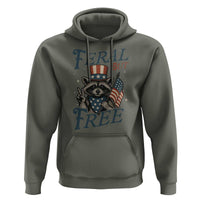 Funny Raccoon Patriotic Hoodie Feral But Free 4th Of July American Flag