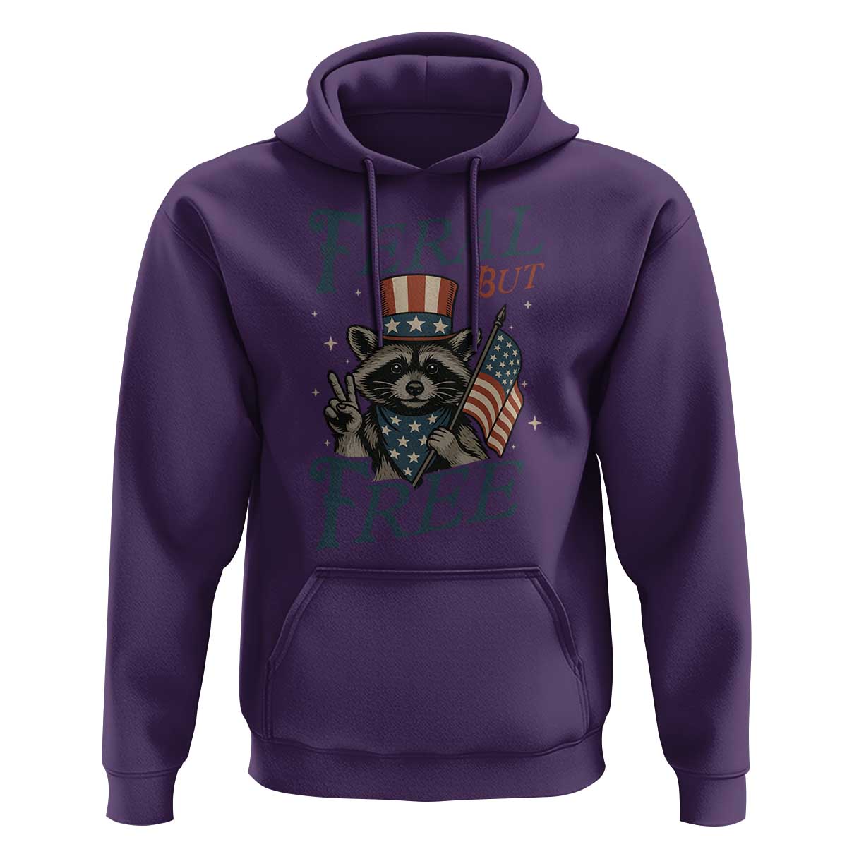 Funny Raccoon Patriotic Hoodie Feral But Free 4th Of July American Flag