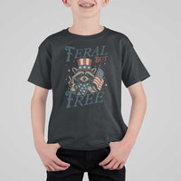 Funny Raccoon Patriotic T Shirt For Kid Feral But Free 4th Of July American Flag