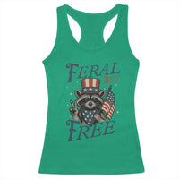 Funny Raccoon Patriotic Racerback Tank Top Feral But Free 4th Of July American Flag