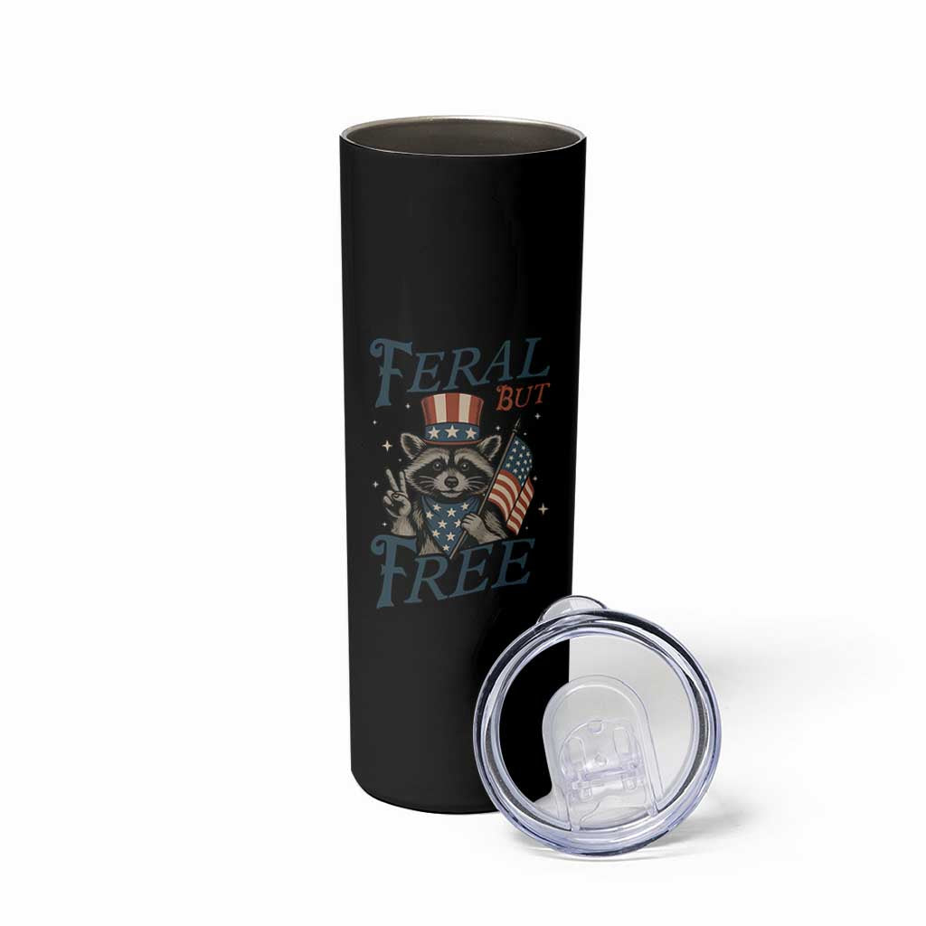 Funny Raccoon Patriotic Skinny Tumbler Feral But Free 4th Of July American Flag