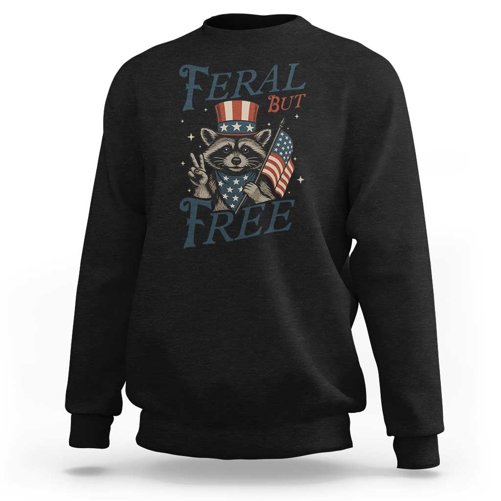 Funny Raccoon Patriotic Sweatshirt Feral But Free 4th Of July American Flag