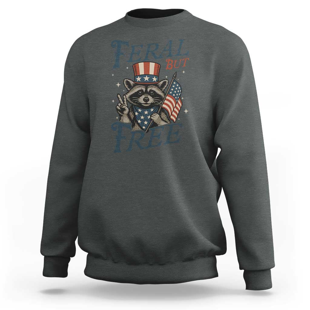 Funny Raccoon Patriotic Sweatshirt Feral But Free 4th Of July American Flag