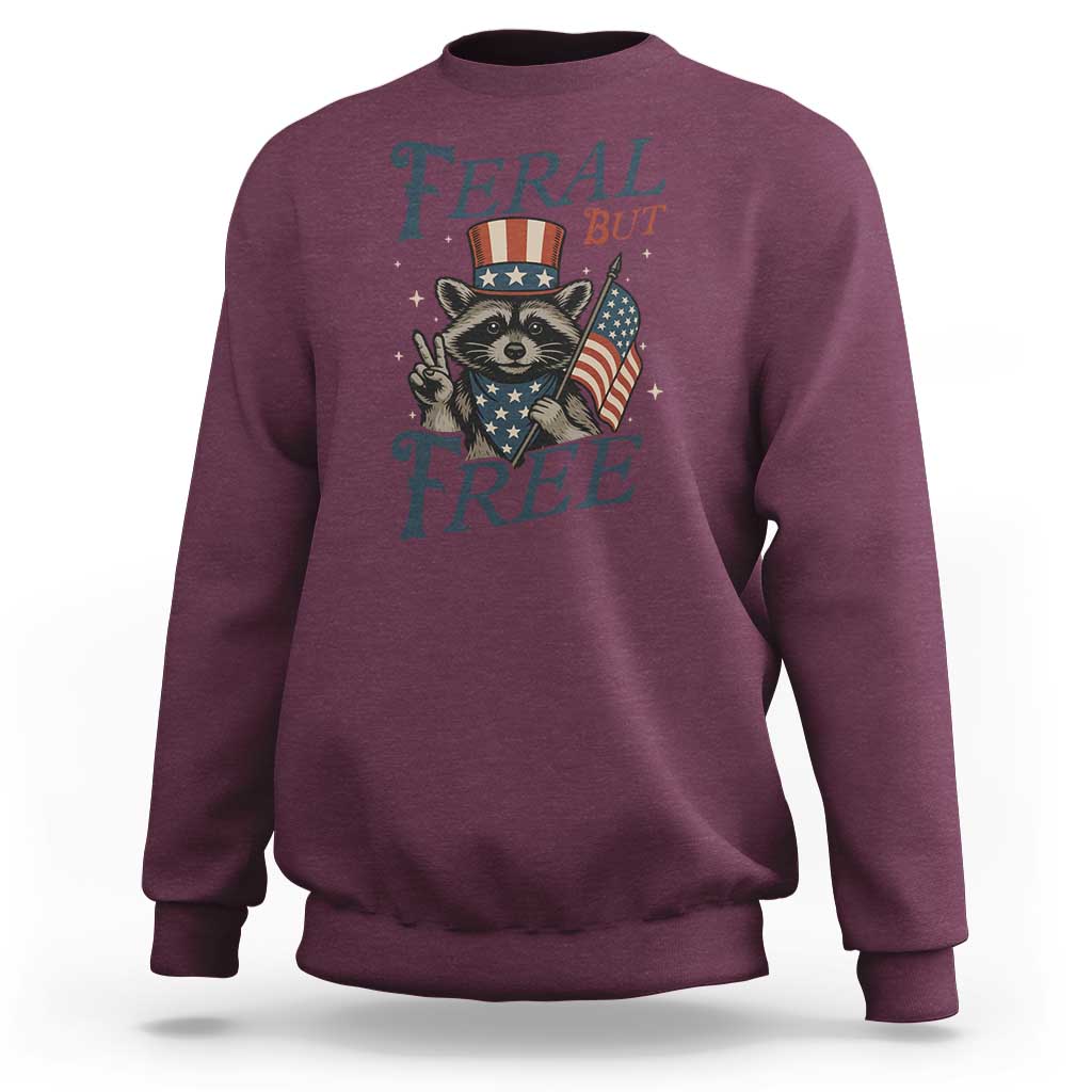 Funny Raccoon Patriotic Sweatshirt Feral But Free 4th Of July American Flag