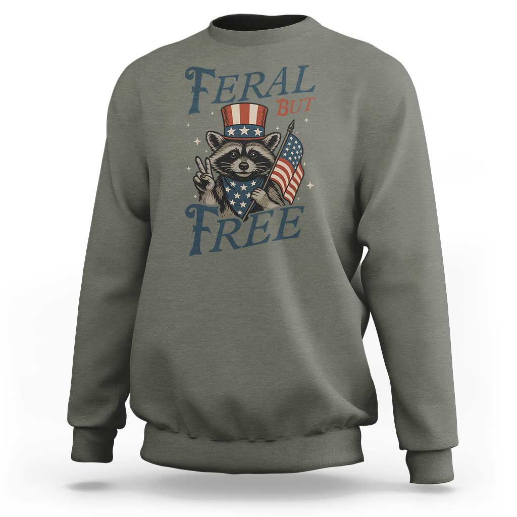 Funny Raccoon Patriotic Sweatshirt Feral But Free 4th Of July American Flag