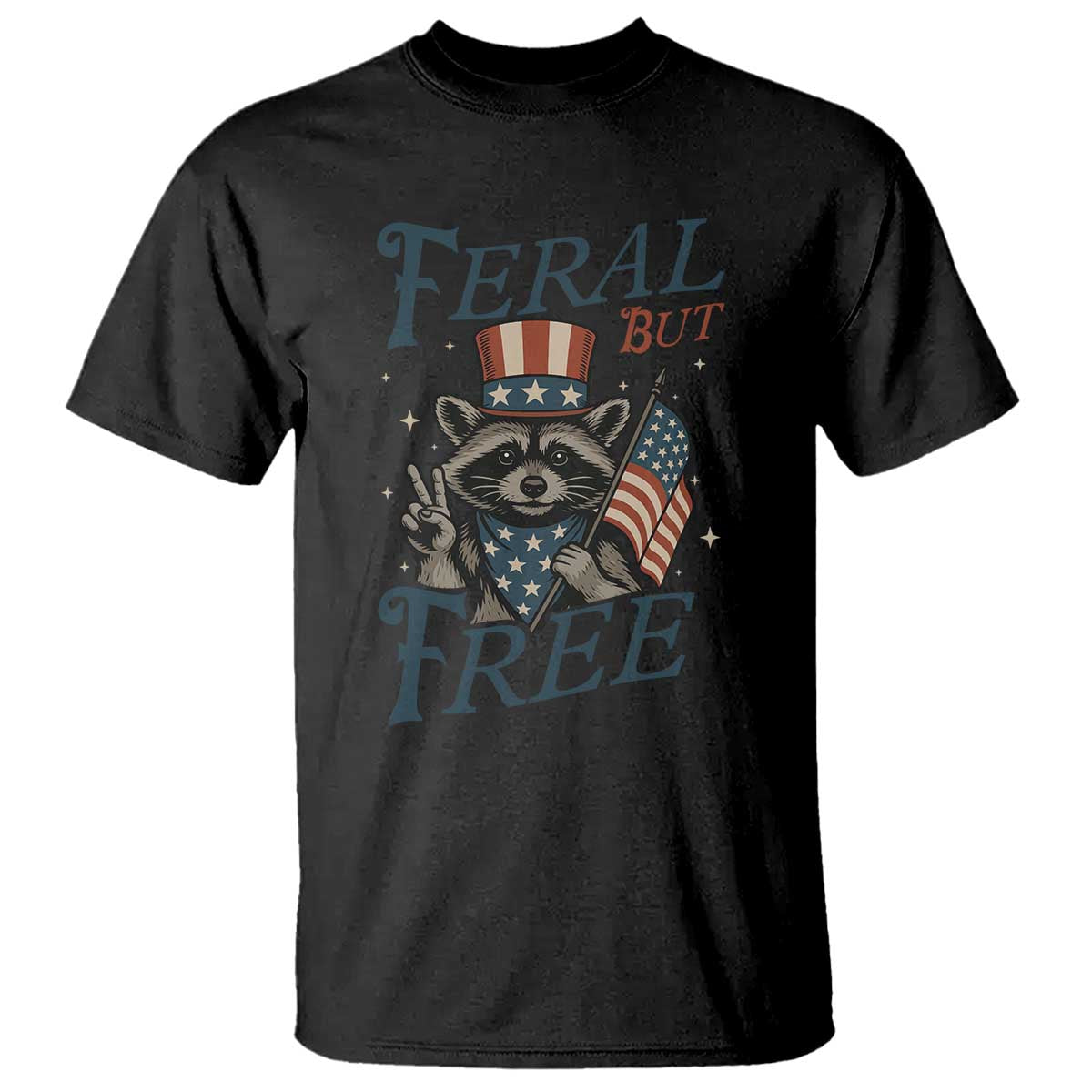 Funny Raccoon Patriotic T Shirt Feral But Free 4th Of July American Flag