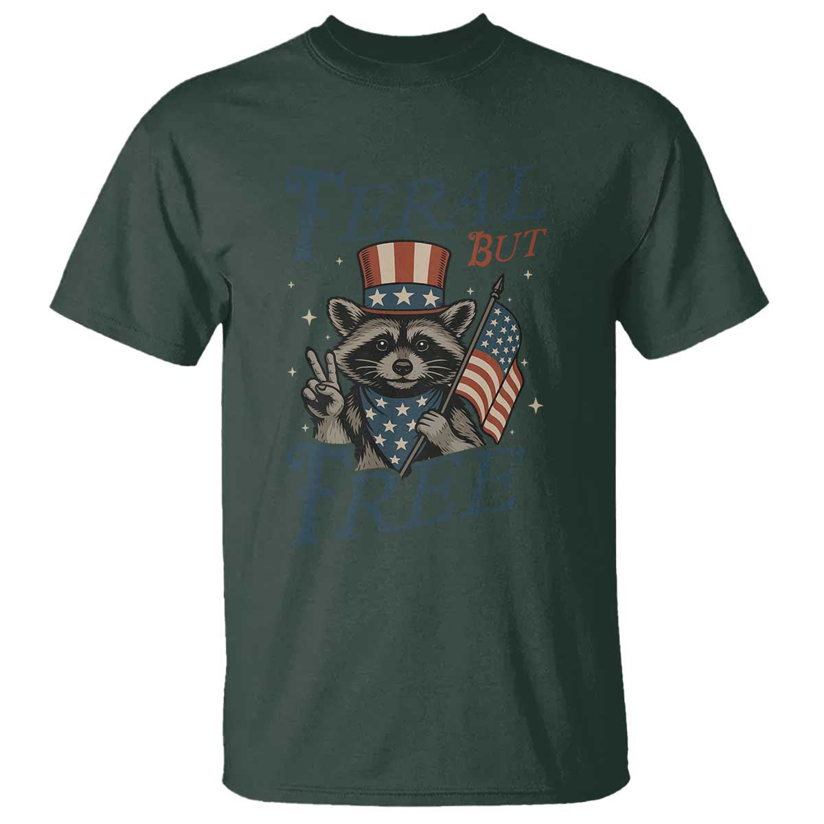 Funny Raccoon Patriotic T Shirt Feral But Free 4th Of July American Flag