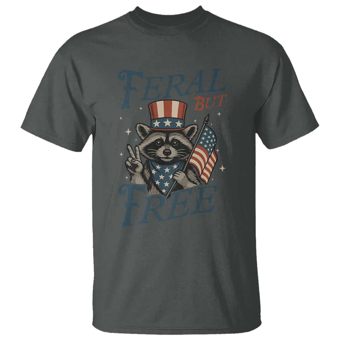 Funny Raccoon Patriotic T Shirt Feral But Free 4th Of July American Flag