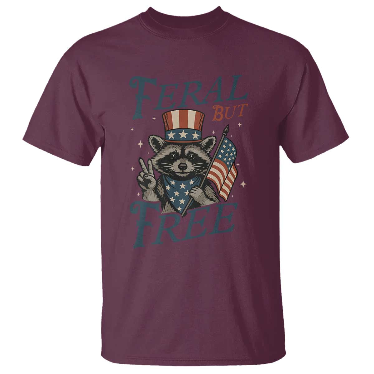 Funny Raccoon Patriotic T Shirt Feral But Free 4th Of July American Flag