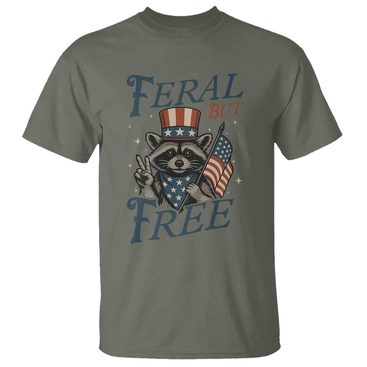Funny Raccoon Patriotic T Shirt Feral But Free 4th Of July American Flag