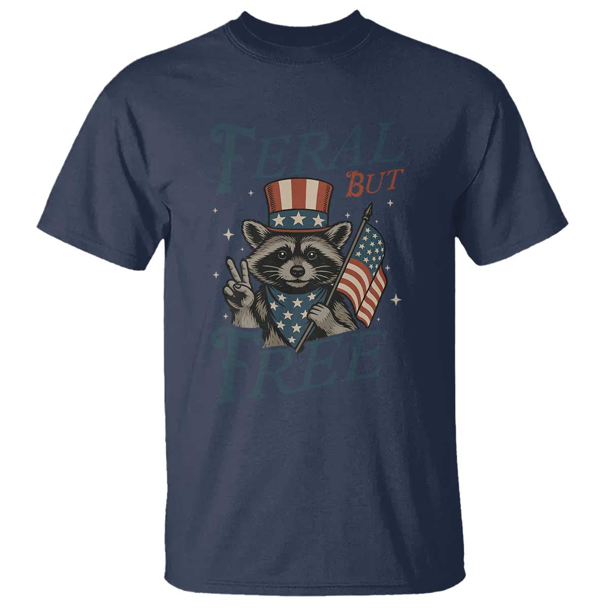 Funny Raccoon Patriotic T Shirt Feral But Free 4th Of July American Flag