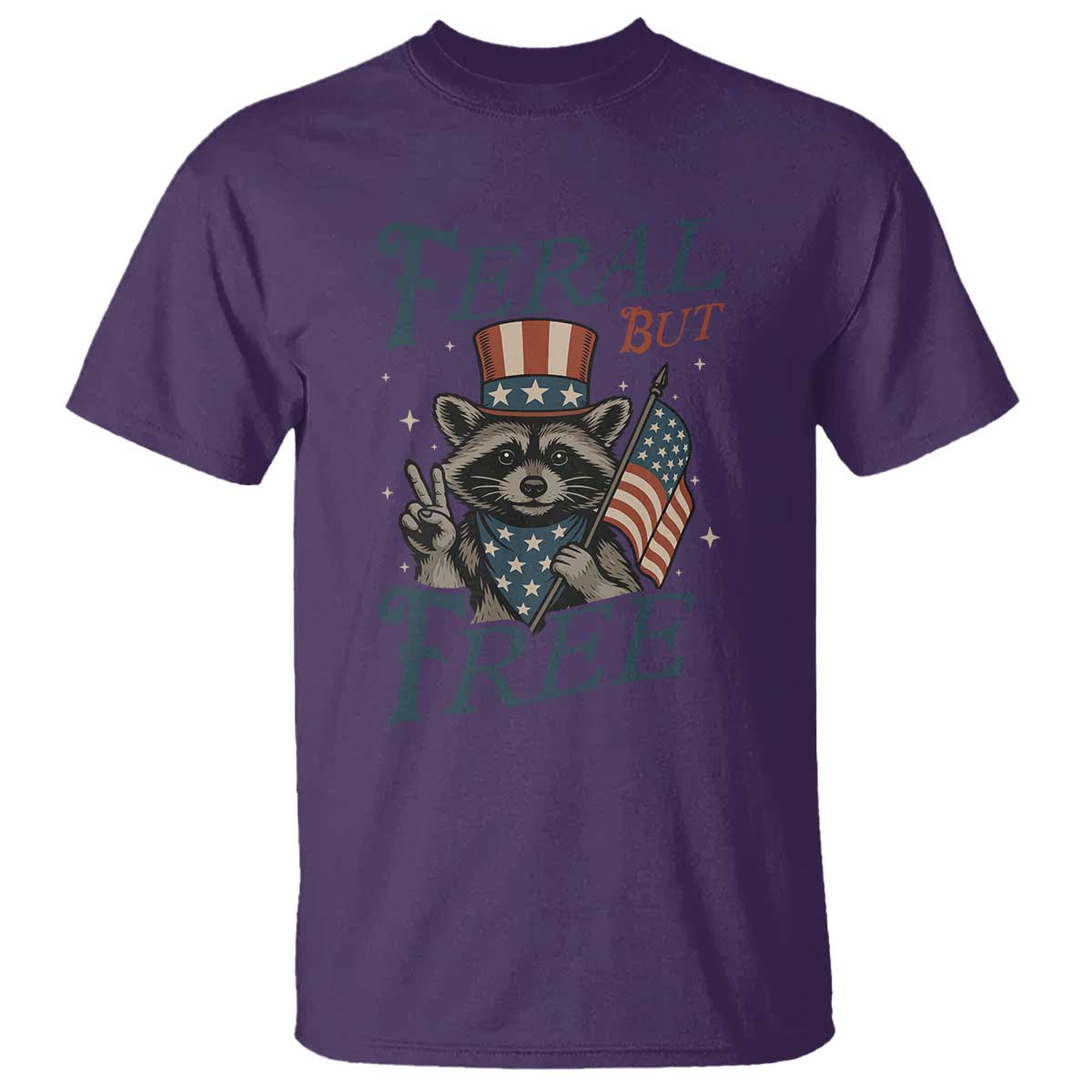 Funny Raccoon Patriotic T Shirt Feral But Free 4th Of July American Flag