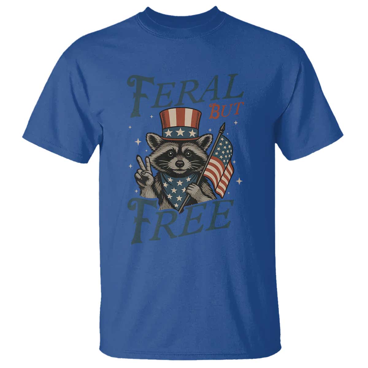Funny Raccoon Patriotic T Shirt Feral But Free 4th Of July American Flag