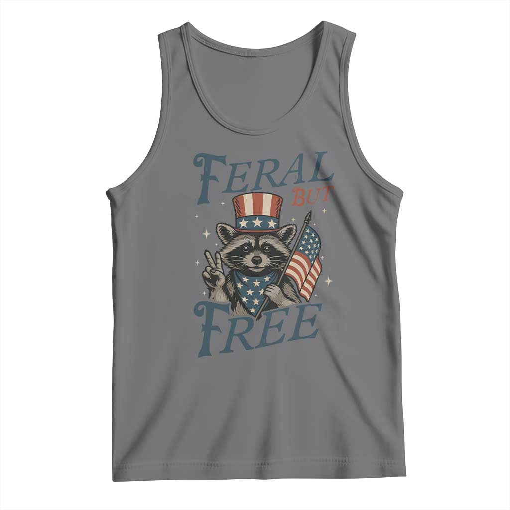 Funny Raccoon Patriotic Tank Top Feral But Free 4th Of July American Flag