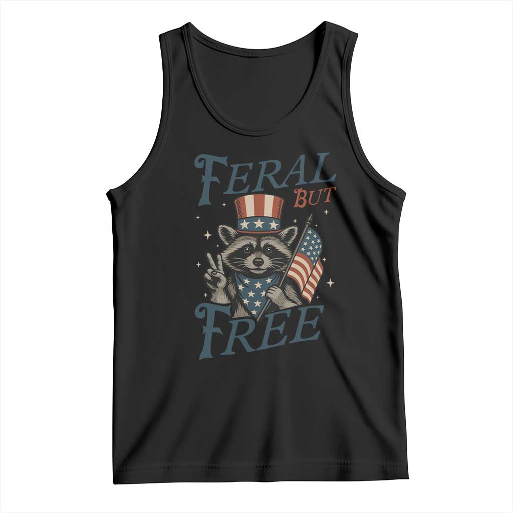 Funny Raccoon Patriotic Tank Top Feral But Free 4th Of July American Flag