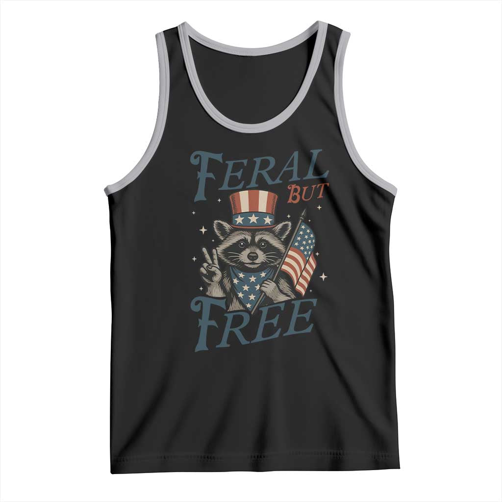 Funny Raccoon Patriotic Tank Top Feral But Free 4th Of July American Flag