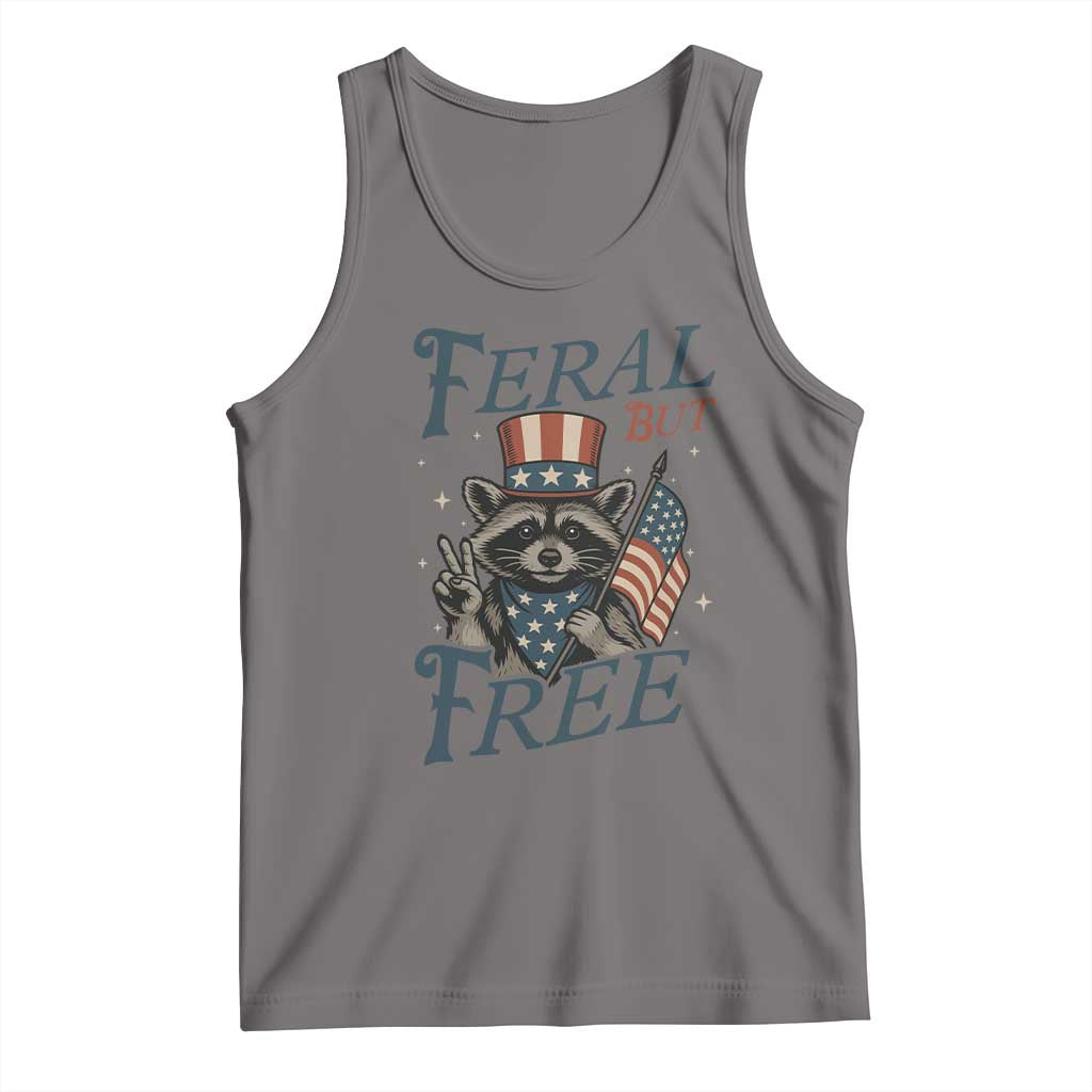 Funny Raccoon Patriotic Tank Top Feral But Free 4th Of July American Flag