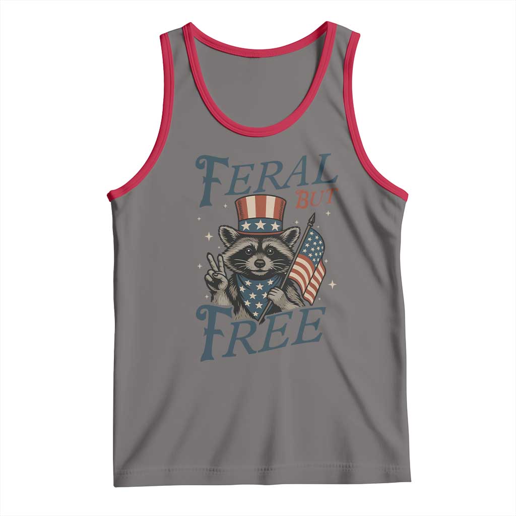 Funny Raccoon Patriotic Tank Top Feral But Free 4th Of July American Flag