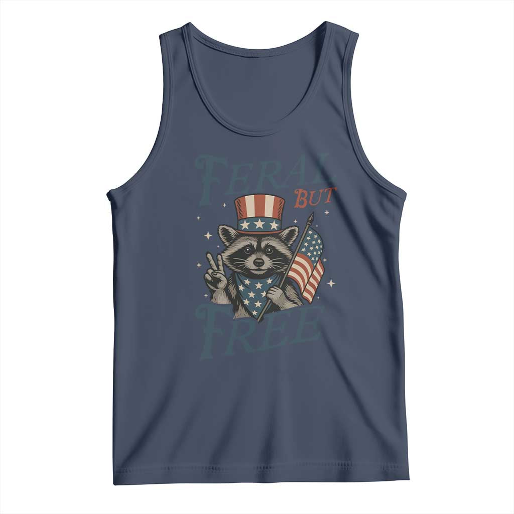 Funny Raccoon Patriotic Tank Top Feral But Free 4th Of July American Flag