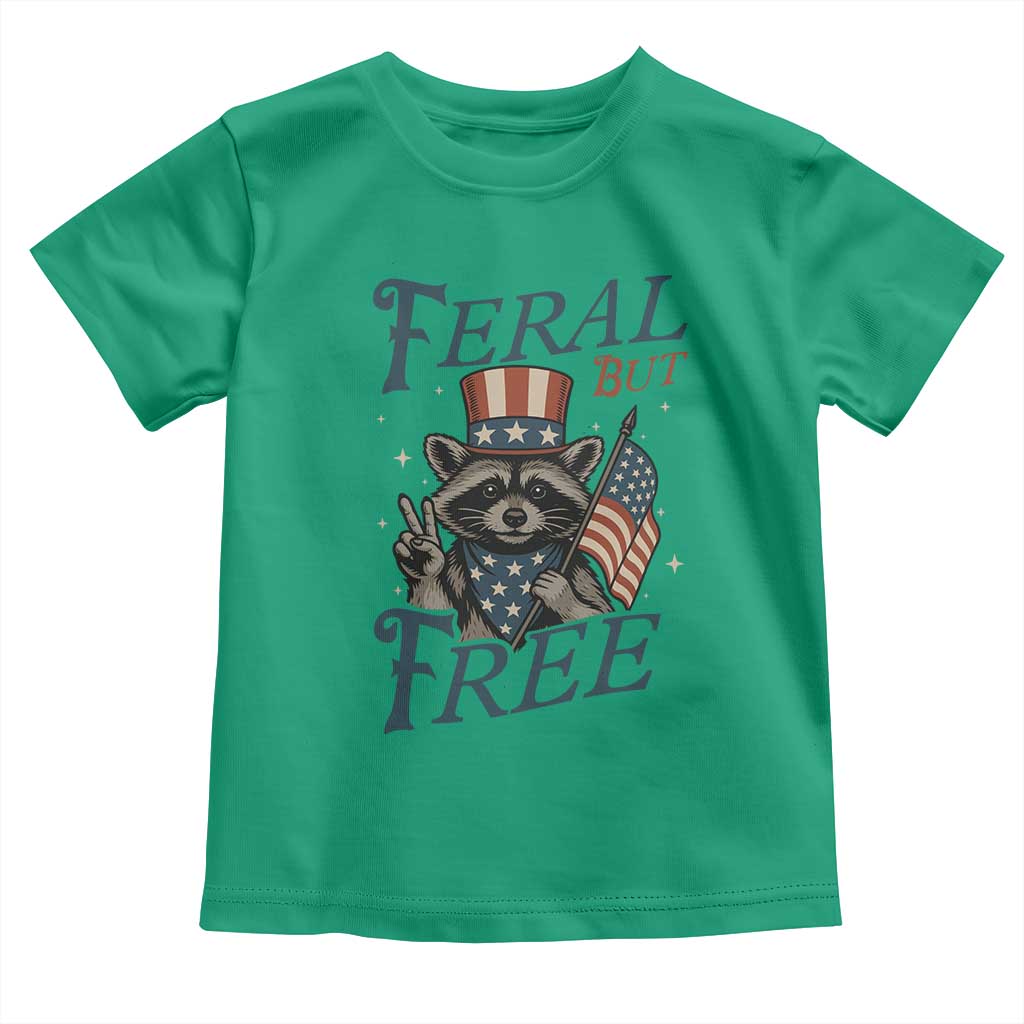 Funny Raccoon Patriotic Toddler T Shirt Feral But Free 4th Of July American Flag