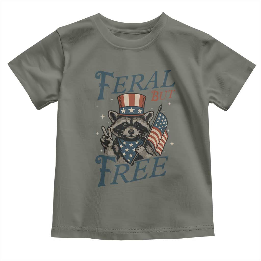 Funny Raccoon Patriotic Toddler T Shirt Feral But Free 4th Of July American Flag