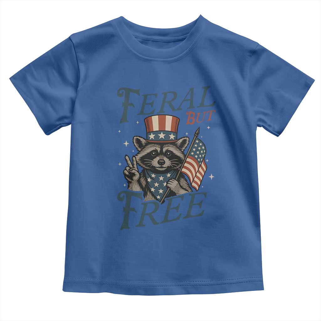 Funny Raccoon Patriotic Toddler T Shirt Feral But Free 4th Of July American Flag