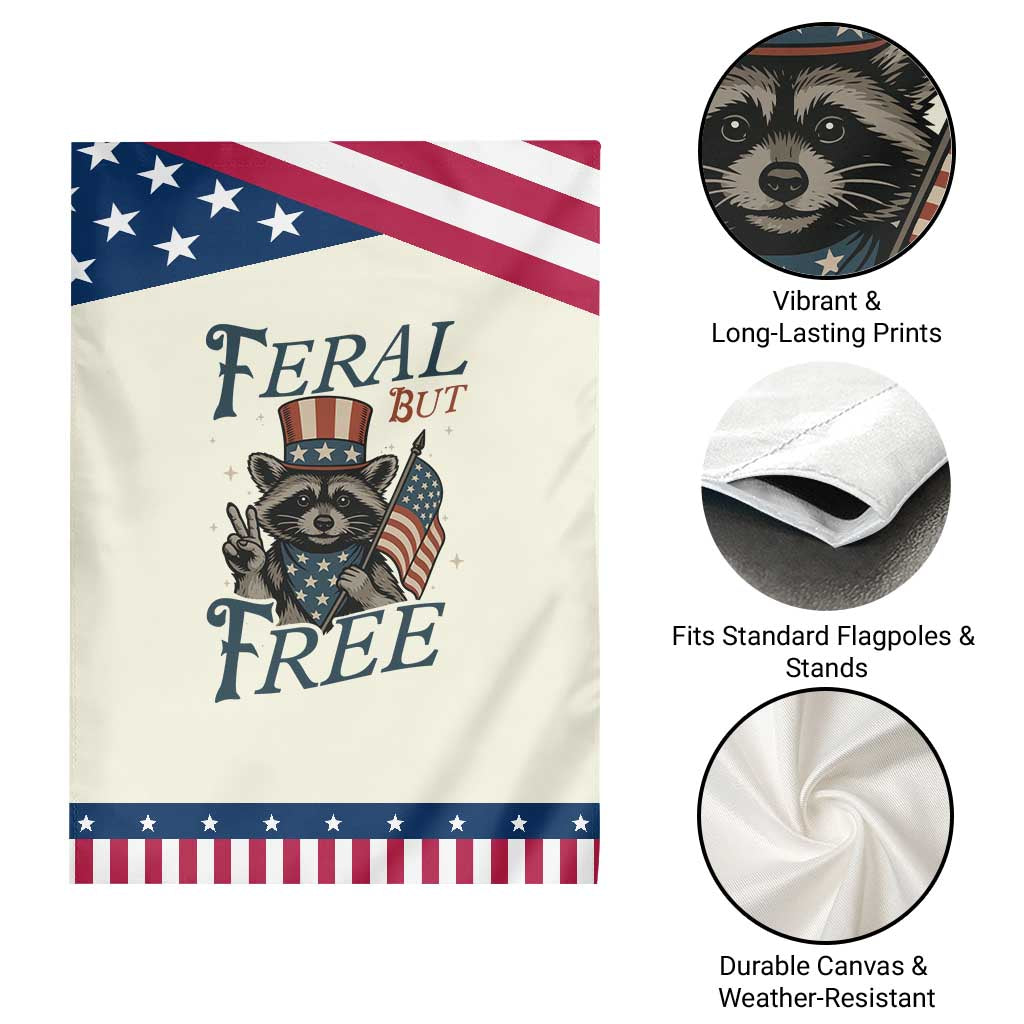 Funny Raccoon Patriotic Garden Flag Feral But Free 4th Of July American Flag