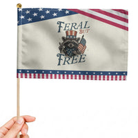 Funny Raccoon Patriotic Patriotic Handheld Flag Feral But Free 4th Of July American Flag