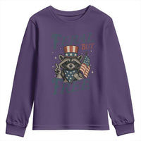 Funny Raccoon Patriotic Youth Sweatshirt Feral But Free 4th Of July American Flag