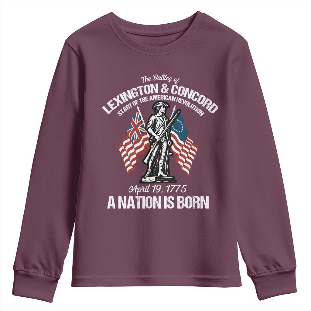 Battle of Lexington and Concord Youth Sweatshirt American Revolution April 19 1775 Patriotic