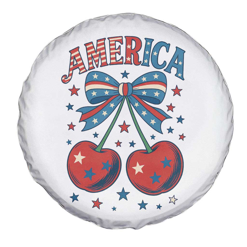 Retro Americana Cherries and Stars Coquette Bow Spare Tire Cover America Cute Patriotic 4th Of July US